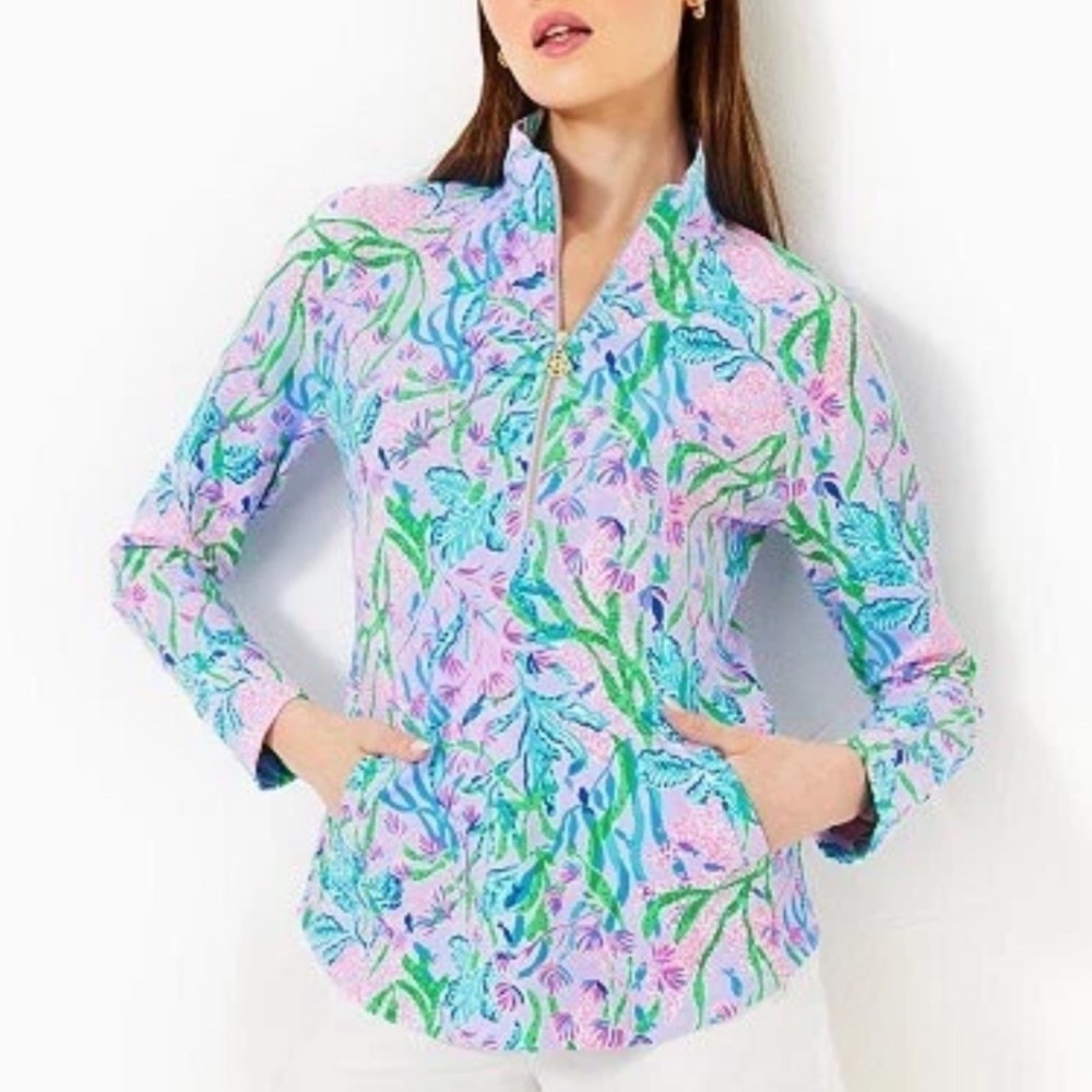 Lilly Pulitzer Skipper Popover Seacret Escape UPF 50+ Half Zip Pullover L Preppy